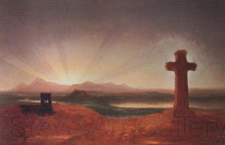 Thomas Cole Unfinished Landscape (The Cross at Sunset) (mk13) Norge oil painting art